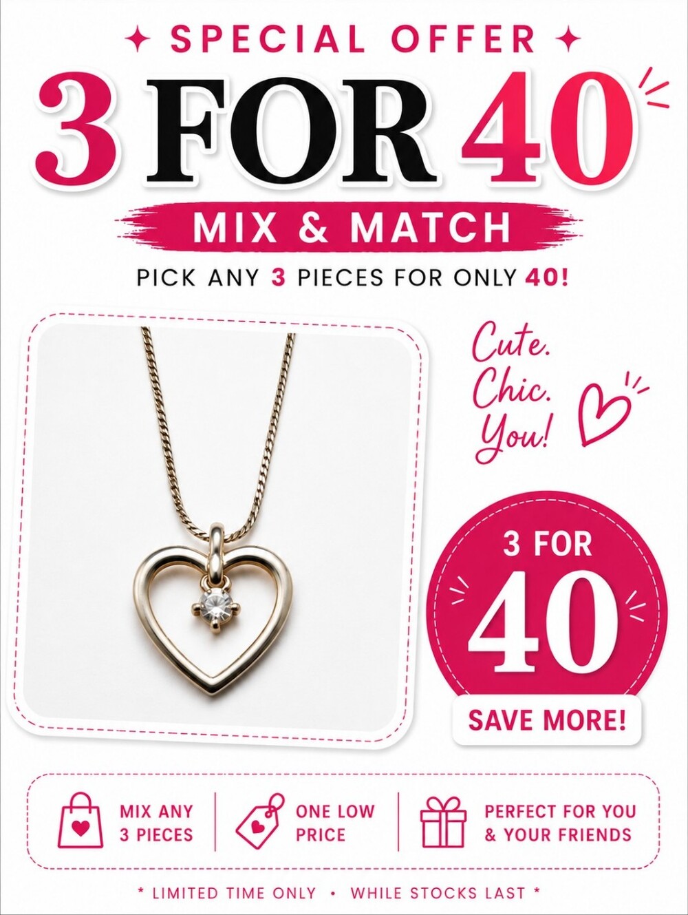 Vintage Heart Pendant Necklace Gold Tone Clear Stone Romantic Jewelry Gift